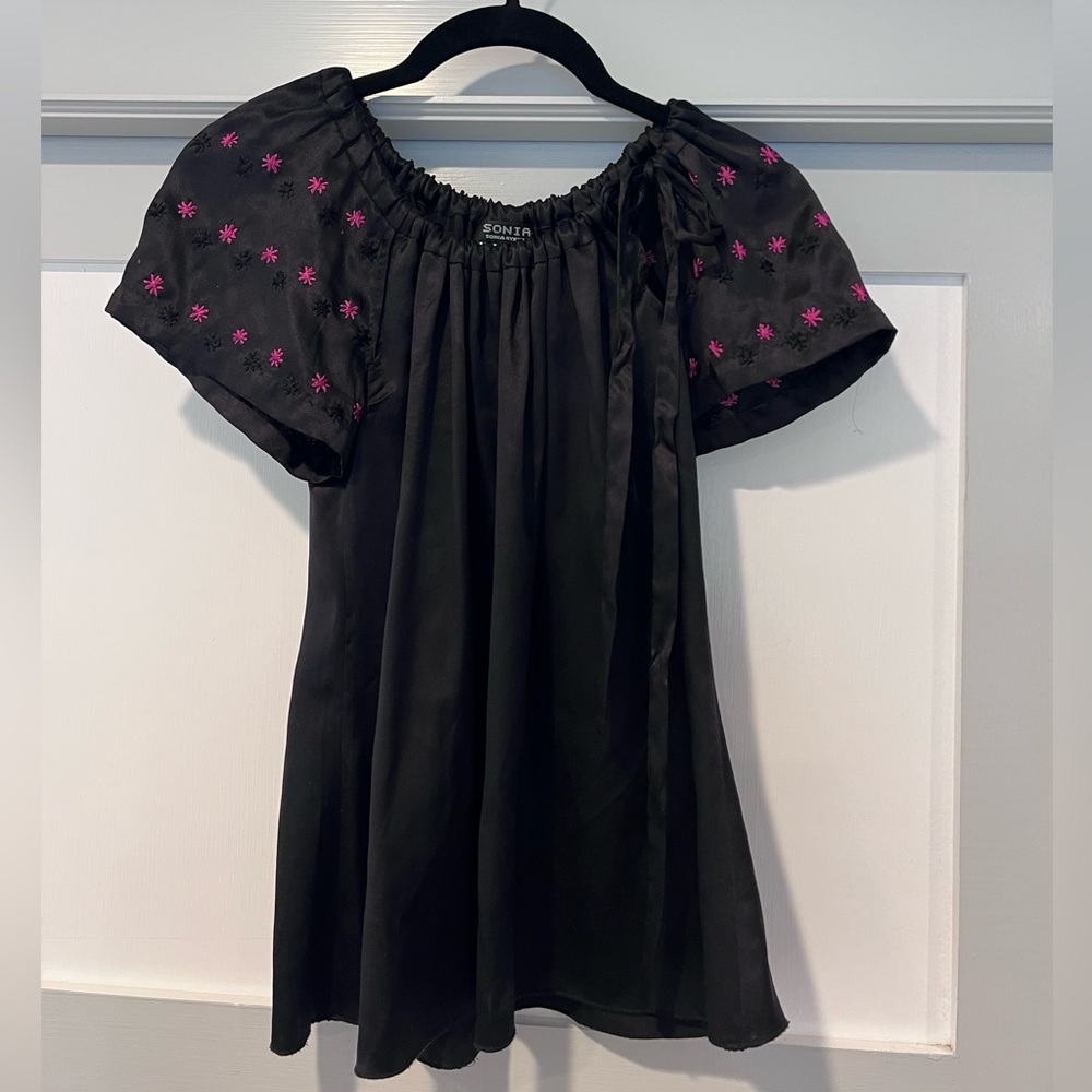 Sonia Rykiel Silk Top with Floral Sleeve Detail